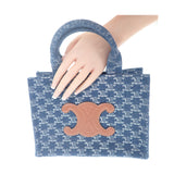 セリーヌ CELINE スモールカバタイス 199162FRG.05DS トートバッグ デニム カーフ ブルー ブラウン レディース【中古】【Aランク】