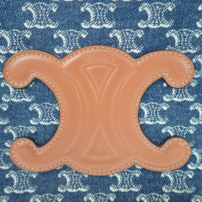 セリーヌ CELINE スモールカバタイス 199162FRG.05DS トートバッグ デニム カーフ ブルー ブラウン レディース【中古】【Aランク】