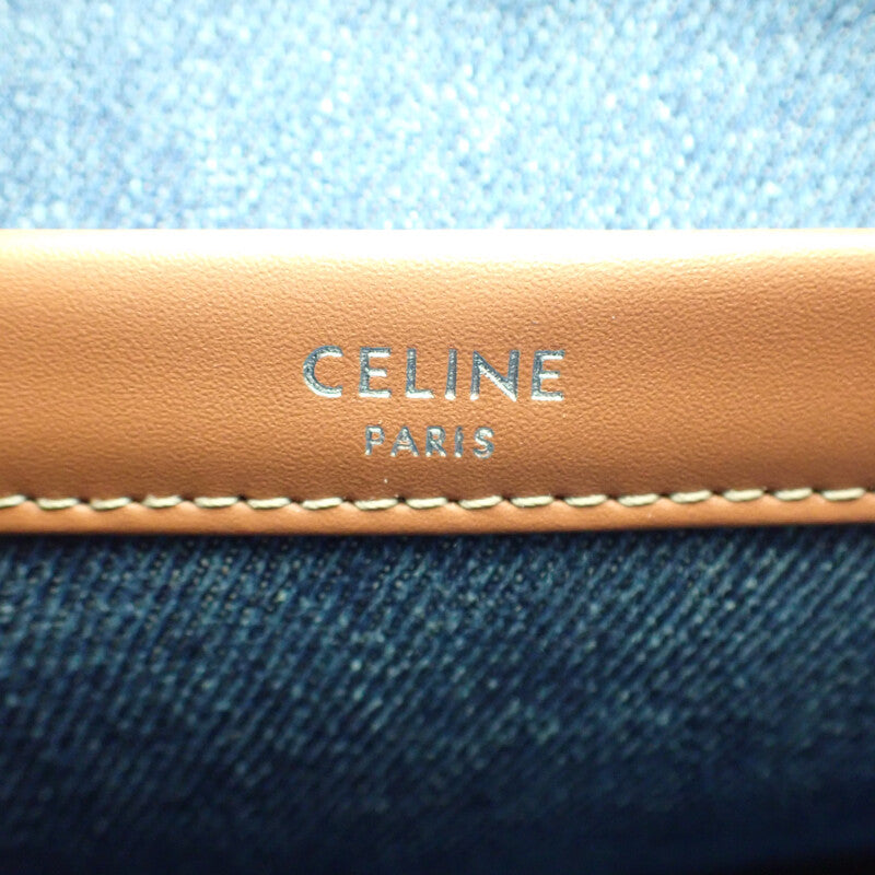 セリーヌ CELINE スモールカバタイス 199162FRG.05DS トートバッグ デニム カーフ ブルー ブラウン レディース【中古】【Aランク】