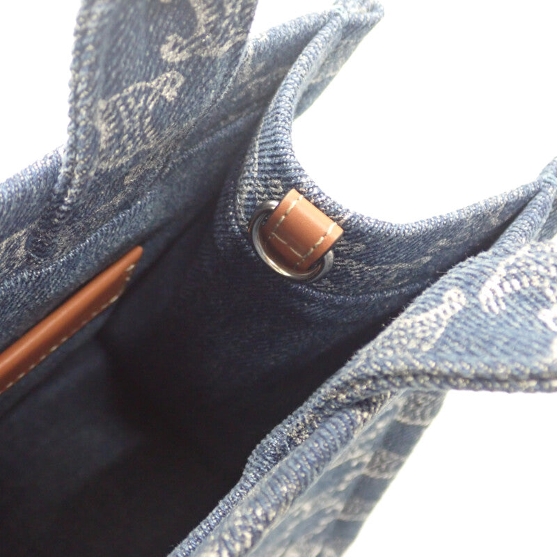 セリーヌ CELINE スモールカバタイス 199162FRG.05DS トートバッグ デニム カーフ ブルー ブラウン レディース【中古】【Aランク】