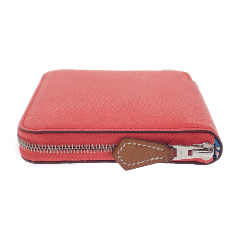 エルメス HERMES アザップ シルクイン コンパクト コインケース ヴォーエプソン シルク ローズテキサス ブルーゼリージュ レッド シルバー金具 レディース【中古】【Aランク】