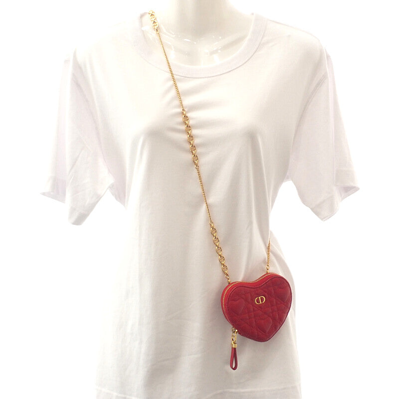 ディオール Dior アムールカロチェーンハートポーチ S5097UNID_M61R ショルダーバッグ カーフ レッド ゴールド金具 レディース【中古】【ABランク】