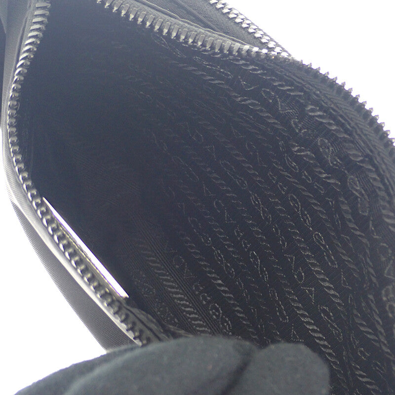 プラダ PRADA サフィアーノレザー 2VH128_2DMH_F0002 ショルダーバッグ ナイロン ブラック シルバー金具 メンズ レディース【中古】【Aランク】