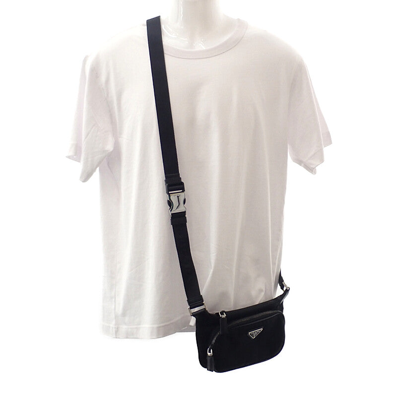 プラダ PRADA サフィアーノレザー 2VH128_2DMH_F0002 ショルダーバッグ ナイロン ブラック シルバー金具 メンズ レディース【中古】【Aランク】