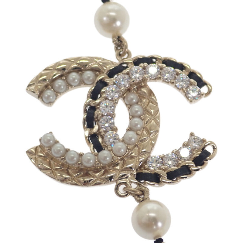 シャネル CHANEL CCロングパール ネックレス メタル レザー ゴールド レディース【中古】【Aランク】