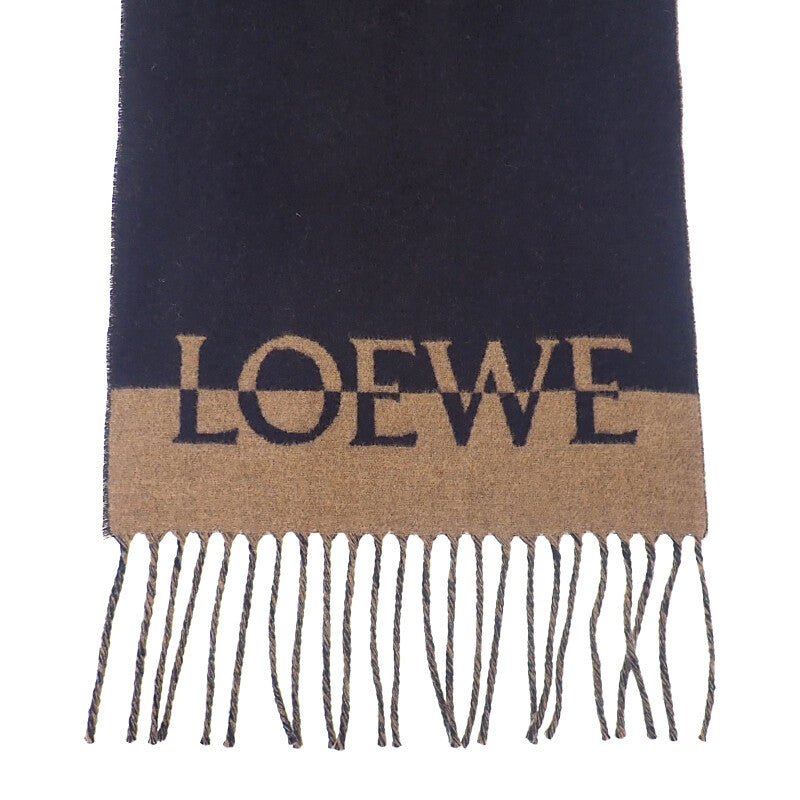 ロエベ LOEWE ロゴスカーフ マフラー ウール カシミヤ ネイビー