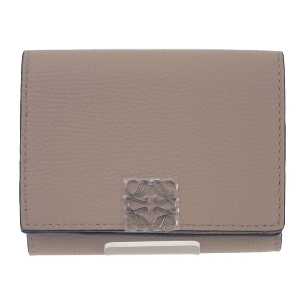 ロエベ LOEWE アナグラムトライフォールド C821TR2X02 三つ折り財布 カーフ サンド シルバー金具 レディース【中古】【Aランク】
