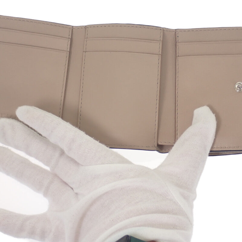 ロエベ LOEWE アナグラムトライフォールド C821TR2X02 三つ折り財布 カーフ サンド シルバー金具 レディース【中古】【Aランク】