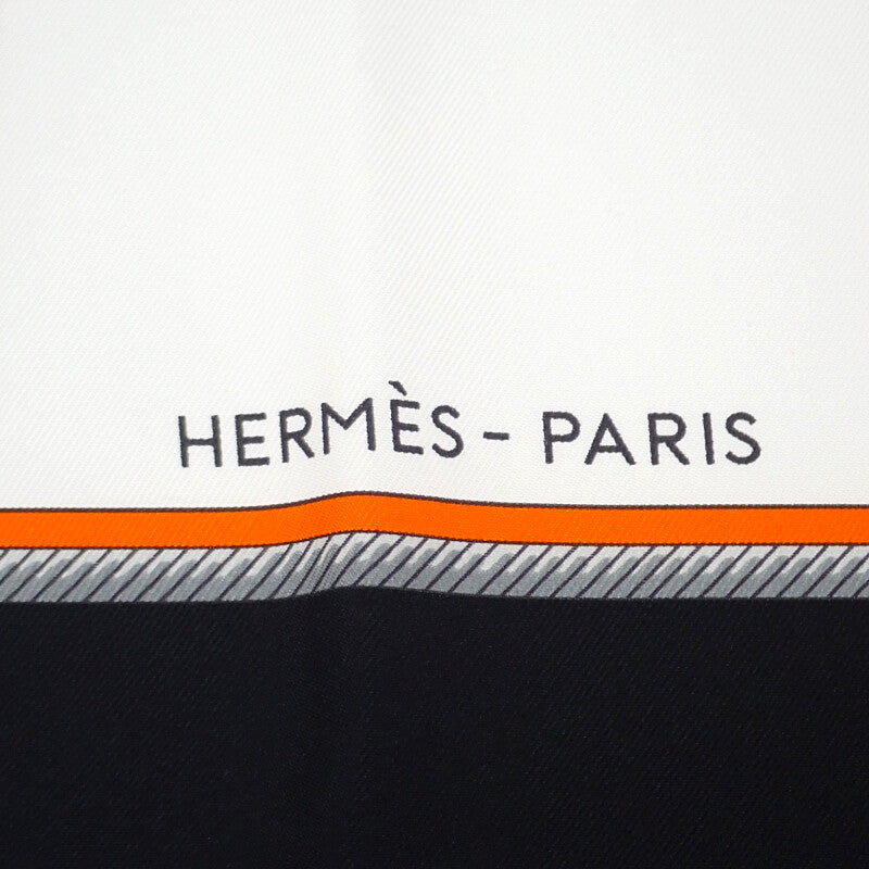 エルメス HERMES カレ90 スカーフ シルク ブラック ホワイト レディース【中古】【Sランク】
