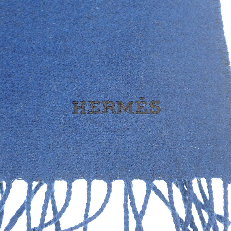 エルメス HERMES カシミヤマフラー マフラー カシミヤ ブルー ブラック レディース メンズ ユニセックス【中古】【SAランク】