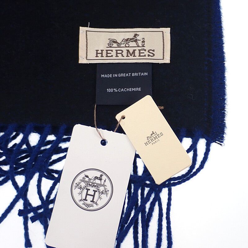 エルメス HERMES カシミヤマフラー マフラー カシミヤ ブルー ブラック レディース メンズ ユニセックス【中古】【SAランク】