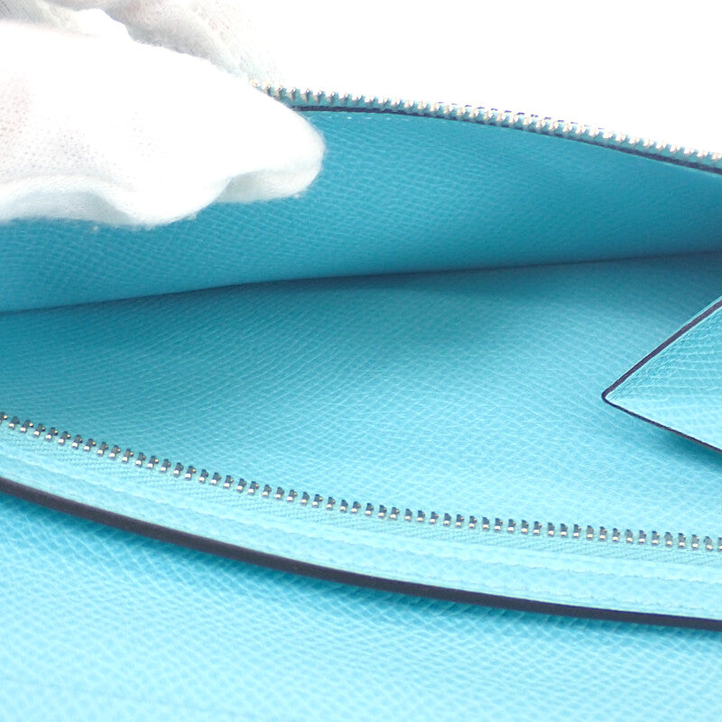 エルメス HERMES ベアンスフレ 長財布 ヴォーエプソン ブルーアトール シルバー金具 レディース【中古】【SAランク】