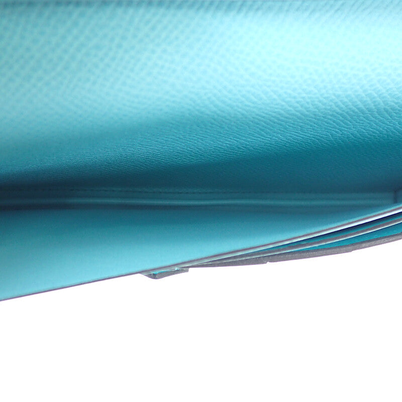 エルメス HERMES ベアンスフレ 長財布 ヴォーエプソン ブルーアトール シルバー金具 レディース【中古】【SAランク】