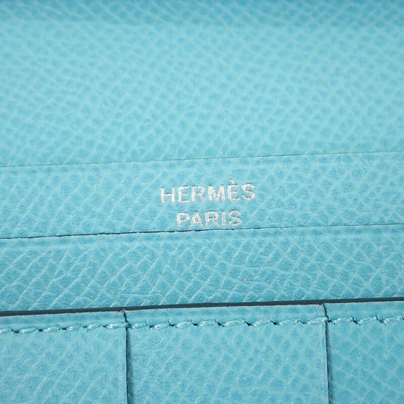 エルメス HERMES ベアンスフレ 長財布 ヴォーエプソン ブルーアトール シルバー金具 レディース【中古】【SAランク】