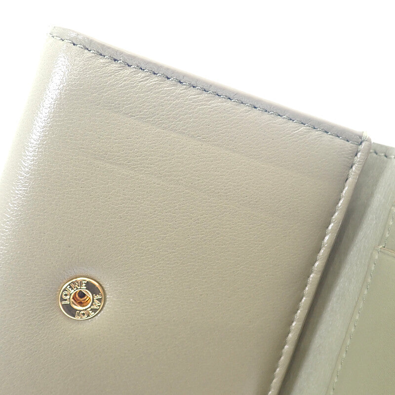 LOEWE Puffer Anagram Trifold Wallet C821TR2X10 Trifold Wallet Shiny Nappa Calfskin Eucalyptus Green Gold Hardware Ladies [Used] [A Rank]