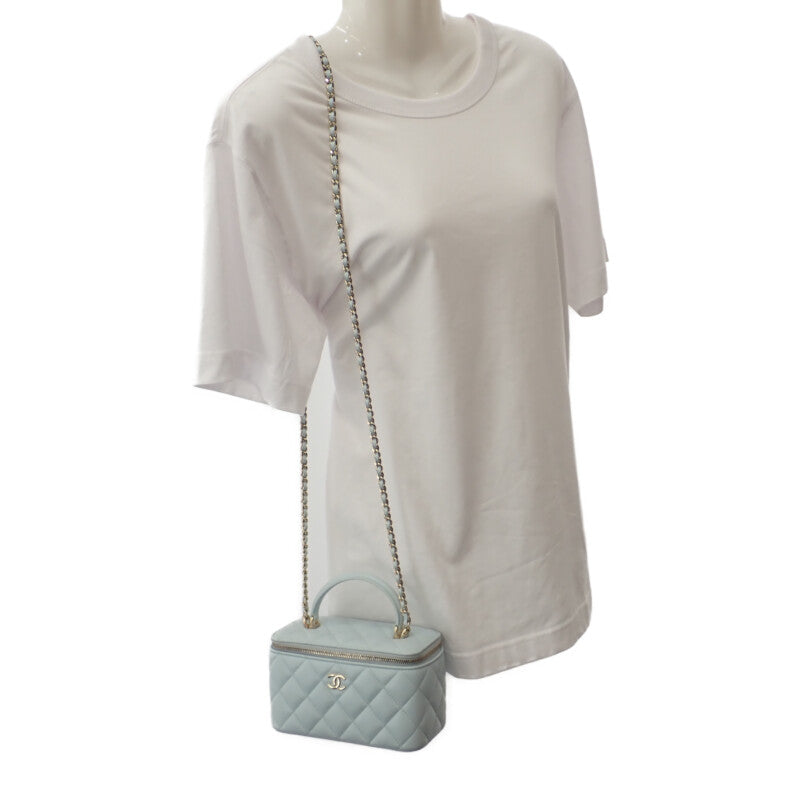 シャネル CHANEL バニティ チェーンショルダー AP2199 2WAYバッグ ラムスキン ライトブルー ゴールド金具 レディース【中古】【Aランク】