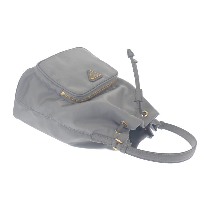 プラダ PRADA デュエット バケットバッグ 1BH038 2WAYバッグ ハンドバッグ ショルダーバッグ ナイロン レザー グレー ゴールド金具 レディース【中古】【Aランク】