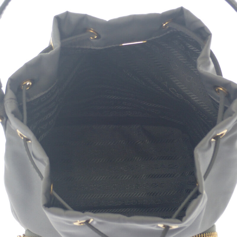 プラダ PRADA デュエット バケットバッグ 1BH038 2WAYバッグ ハンドバッグ ショルダーバッグ ナイロン レザー グレー ゴールド金具 レディース【中古】【Aランク】