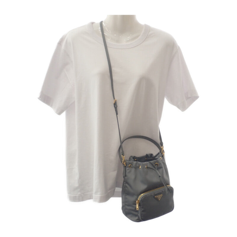 プラダ PRADA デュエット バケットバッグ 1BH038 2WAYバッグ ハンドバッグ ショルダーバッグ ナイロン レザー グレー ゴールド金具 レディース【中古】【Aランク】