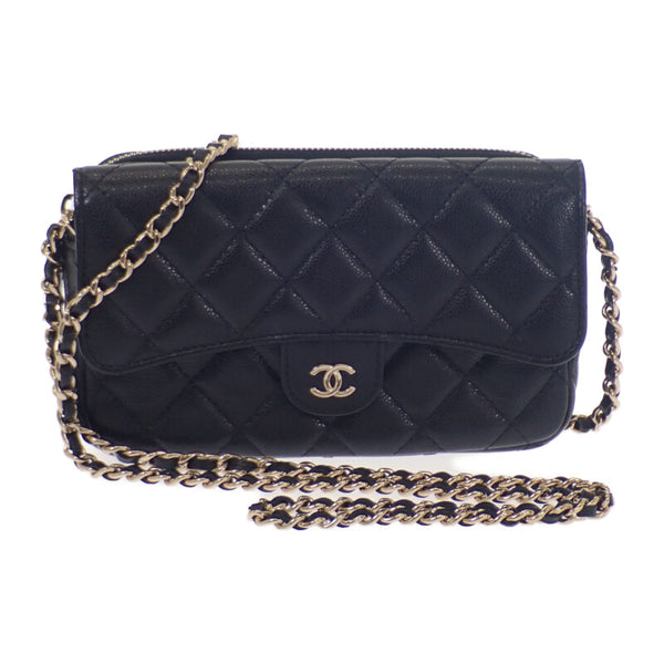 シャネル CHANEL フラップフォンケース AP2096_B10583_C3906 ショルダーバッグ カーフ ブラック ゴールド金具 レディース【中古】【SAランク】