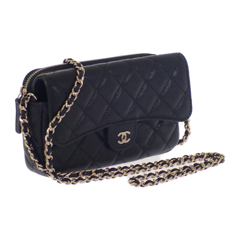シャネル CHANEL フラップフォンケース AP2096_B10583_C3906 ショルダーバッグ カーフ ブラック ゴールド金具 レディース【中古】【SAランク】