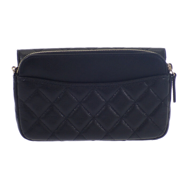 シャネル CHANEL フラップフォンケース AP2096_B10583_C3906 ショルダーバッグ カーフ ブラック ゴールド金具 レディース【中古】【SAランク】