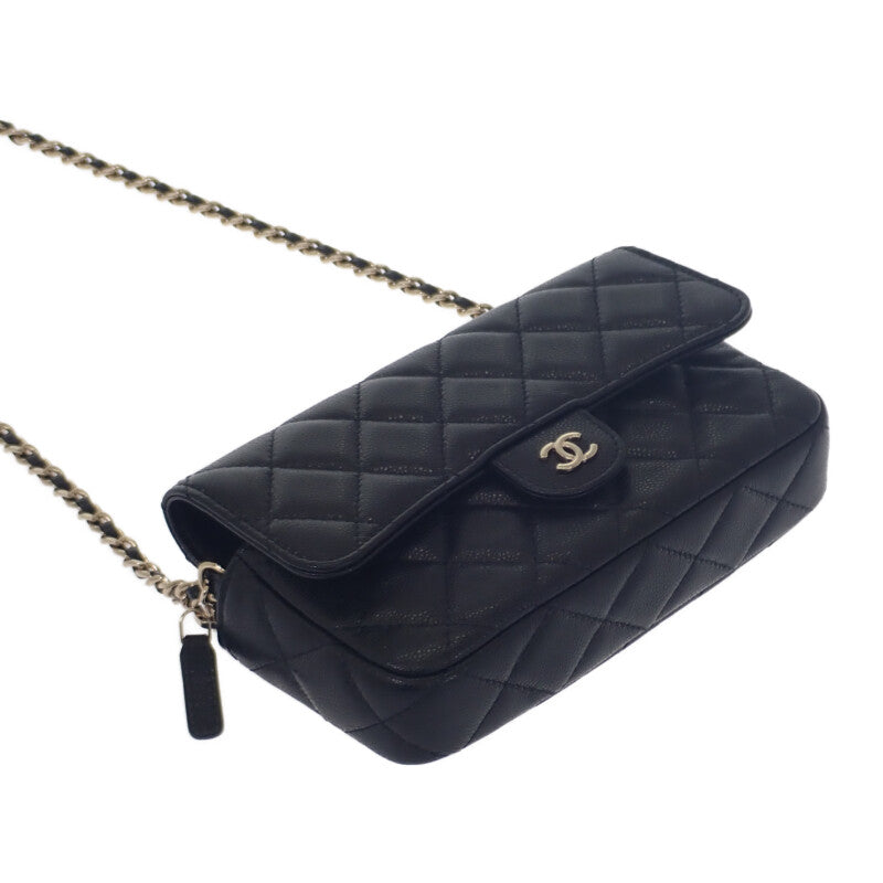 シャネル CHANEL フラップフォンケース AP2096_B10583_C3906 ショルダーバッグ カーフ ブラック ゴールド金具 レディース【中古】【SAランク】