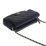 シャネル CHANEL フラップフォンケース AP2096_B10583_C3906 ショルダーバッグ カーフ ブラック ゴールド金具 レディース【中古】【SAランク】
