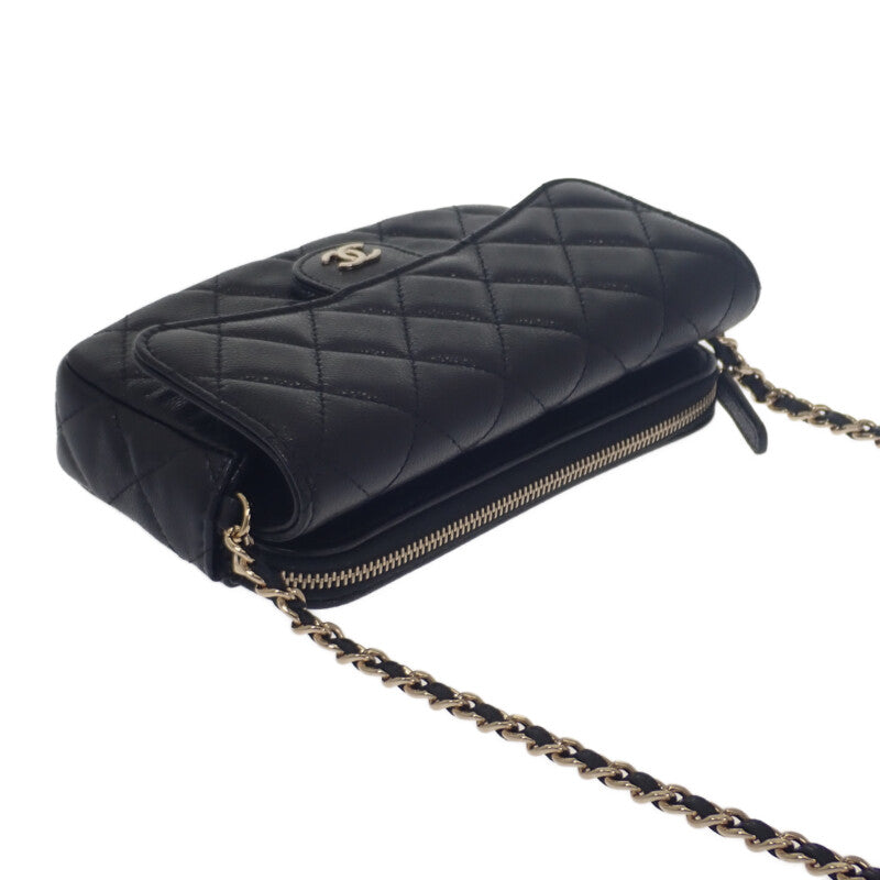 シャネル CHANEL フラップフォンケース AP2096_B10583_C3906 ショルダーバッグ カーフ ブラック ゴールド金具 レディース【中古】【SAランク】