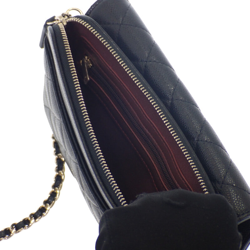 シャネル CHANEL フラップフォンケース AP2096_B10583_C3906 ショルダーバッグ カーフ ブラック ゴールド金具 レディース【中古】【SAランク】