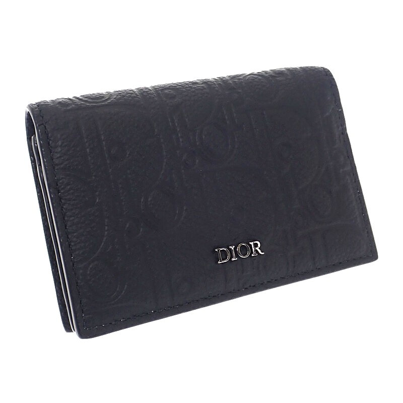 クリスチャンディオール Christian Dior ビジネスカードホルダー 2ESCH178FLG_H00N カードケース カーフ ブラック シルバー金具 メンズ レディース【中古】【SAランク】