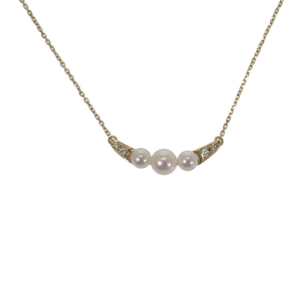 ミキモト MIKIMOTO 3連 パールペンダント ネックレス K18イエローゴールド アコヤ真珠 ダイヤモンド レディース【中古】【Aランク】