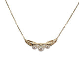 ミキモト MIKIMOTO 3連 パールペンダント ネックレス K18イエローゴールド アコヤ真珠 ダイヤモンド レディース【中古】【Aランク】