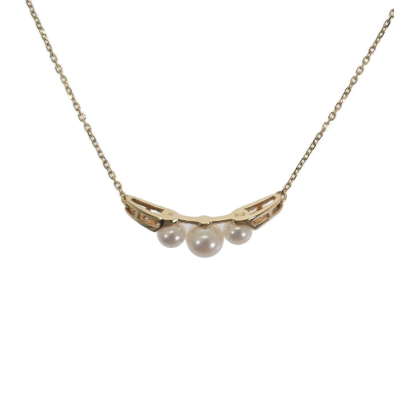 ミキモト MIKIMOTO 3連 パールペンダント ネックレス K18イエローゴールド アコヤ真珠 ダイヤモンド レディース【中古】【Aランク】