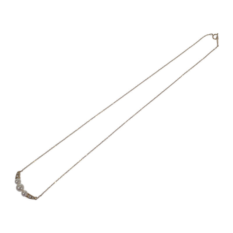 ミキモト MIKIMOTO 3連 パールペンダント ネックレス K18イエローゴールド アコヤ真珠 ダイヤモンド レディース【中古】【Aランク】