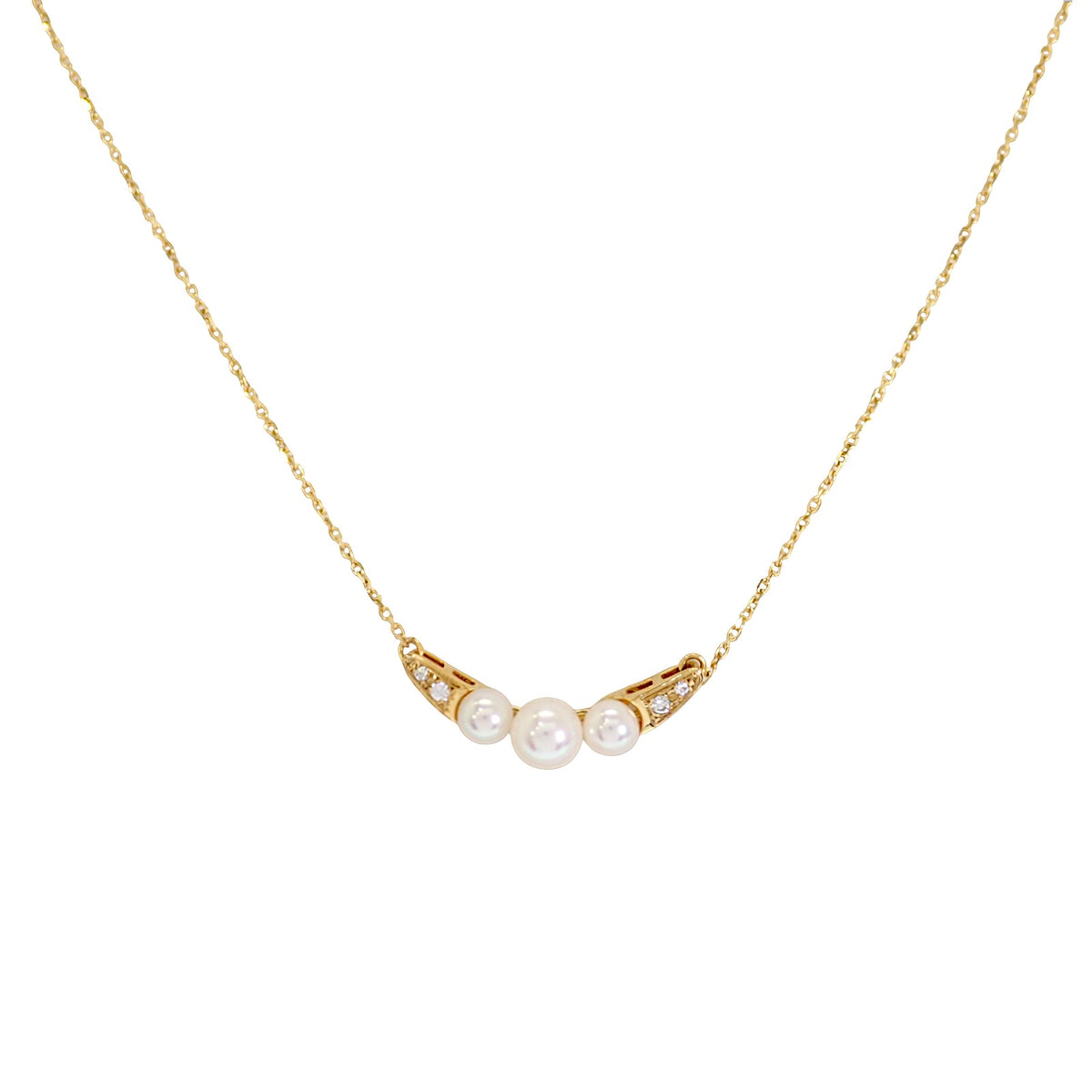 Mikimoto MIKIMOTO Triple Pearl Pendant Necklace K18 Yellow Gold Akoya Pearl Diamond Gold Ladies [Used] [A Rank]