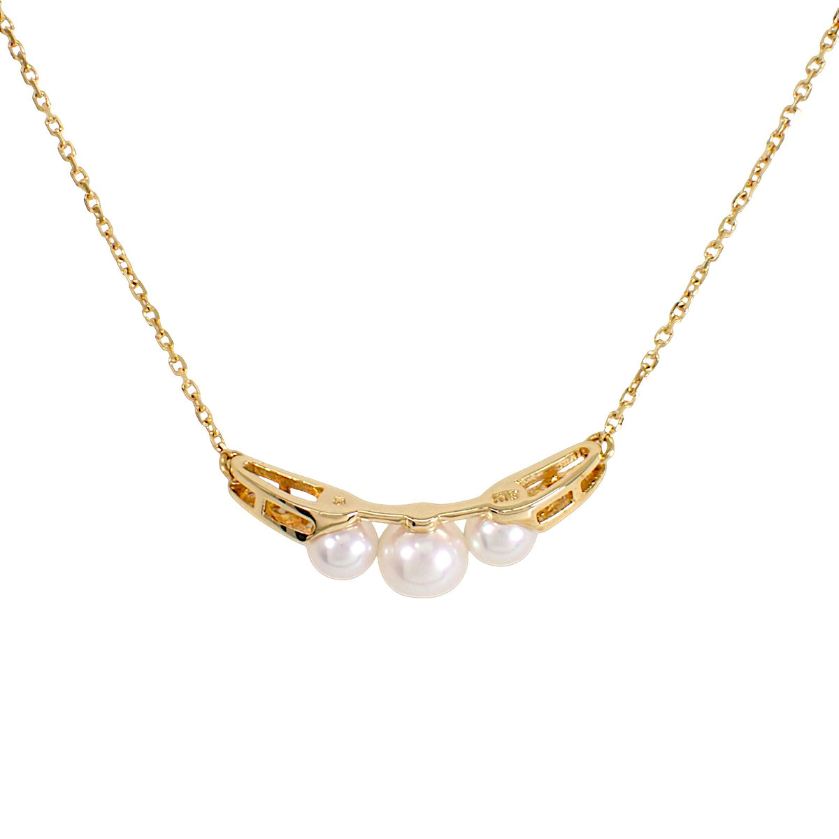 Mikimoto MIKIMOTO Triple Pearl Pendant Necklace K18 Yellow Gold Akoya Pearl Diamond Gold Ladies [Used] [A Rank]