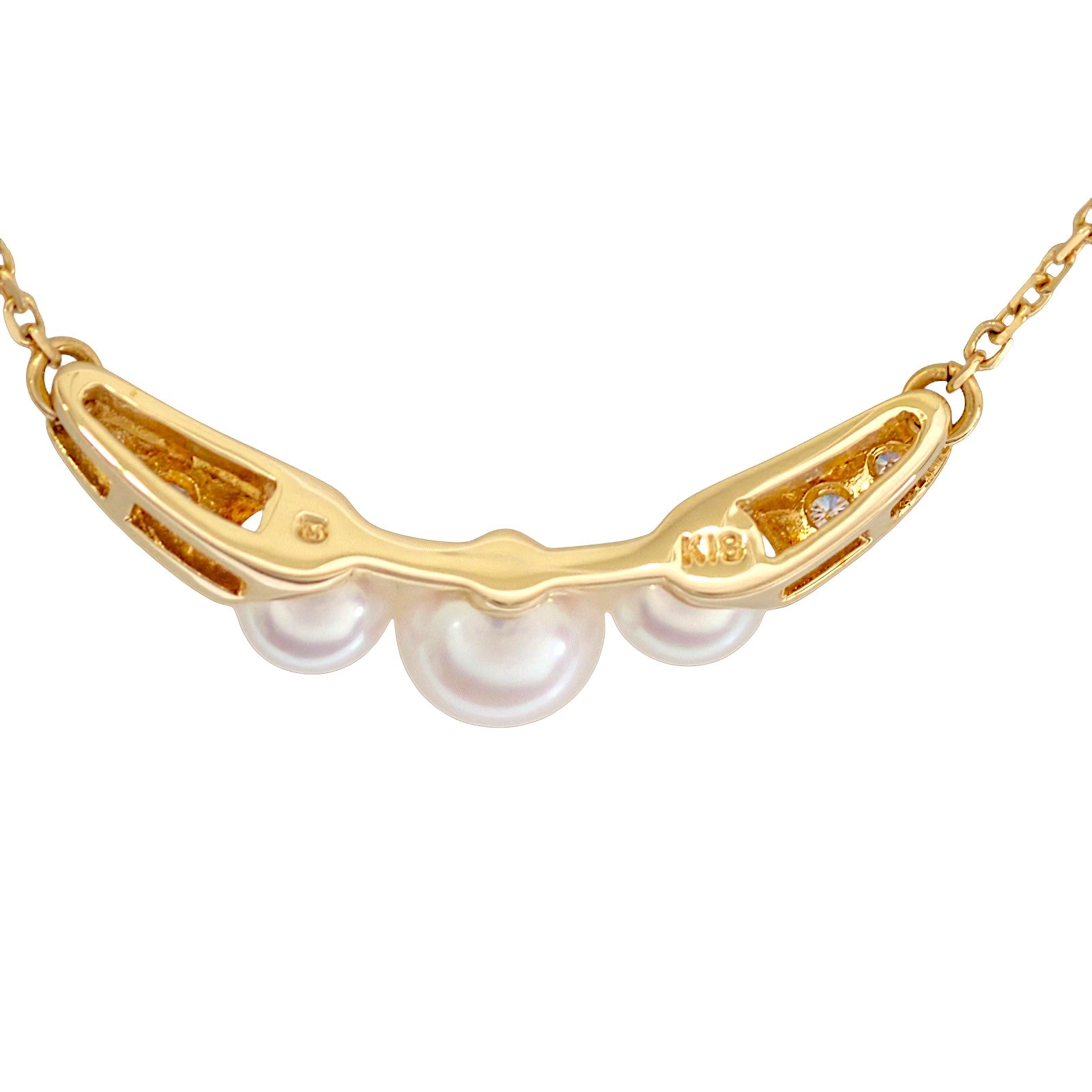 ミキモト MIKIMOTO 3連 パールペンダント ネックレス K18イエロー
