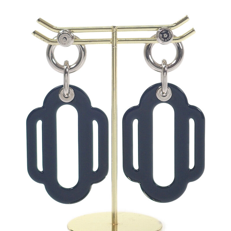 エルメス HERMES アトラージュソリッド ピアス エナメル ネイビー ホワイト シルバー金具 レディース【中古】【Aランク】