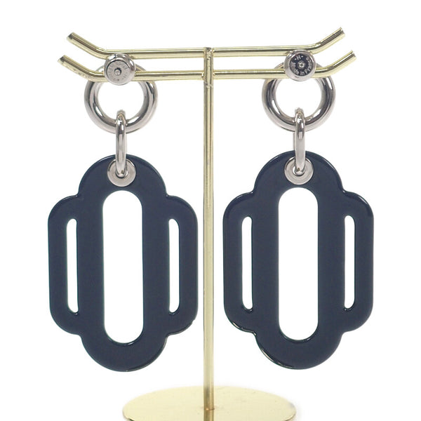 エルメス HERMES アトラージュソリッド ピアス エナメル ネイビー ホワイト シルバー金具 レディース【中古】【Aランク】