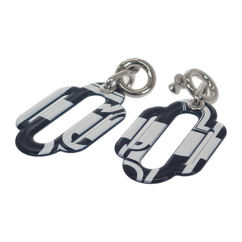 エルメス HERMES アトラージュソリッド ピアス エナメル ネイビー ホワイト シルバー金具 レディース【中古】【Aランク】