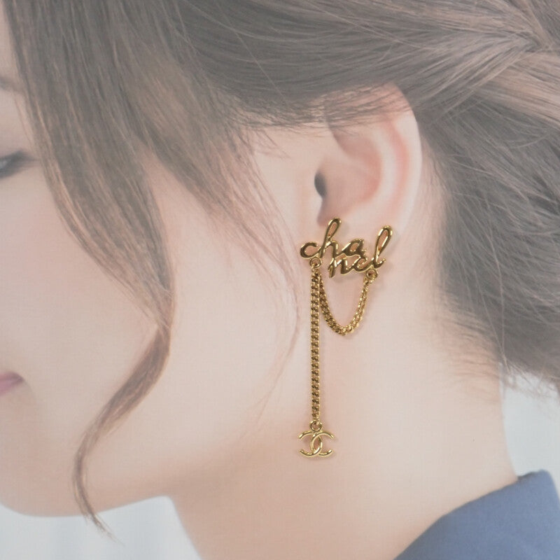 CHANEL CC Logo Chain Earrings Metal Gold Women's [Used] [A Rank]