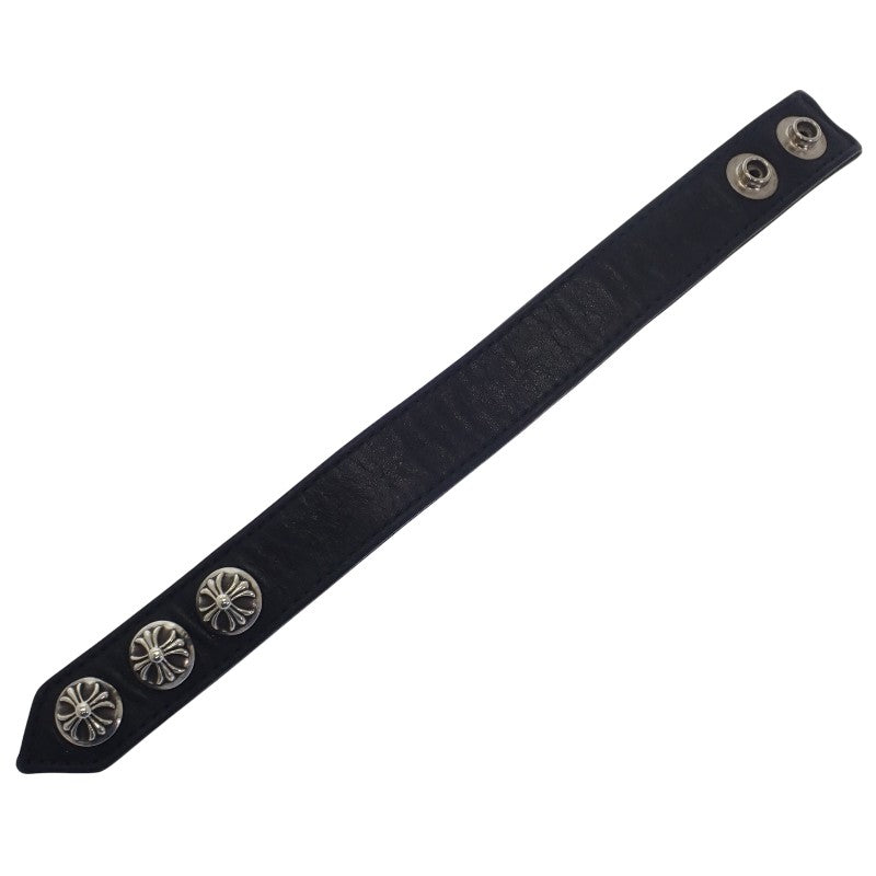 クロムハーツ CHROME HEARTS クロスボールレザーブレス 2354-304-9300-0900 ブレスレット シルバー925 レザー ブラック メンズ【中古】【ABランク】
