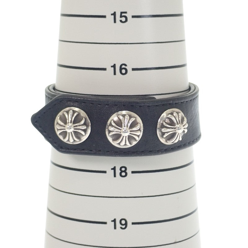 クロムハーツ CHROME HEARTS クロスボールレザーブレス 2354-304-9300-0900 ブレスレット シルバー925 レザー ブラック メンズ【中古】【ABランク】