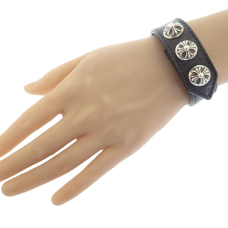 クロムハーツ CHROME HEARTS クロスボールレザーブレス 2354-304-9300-0900 ブレスレット シルバー925 レザー ブラック メンズ【中古】【ABランク】