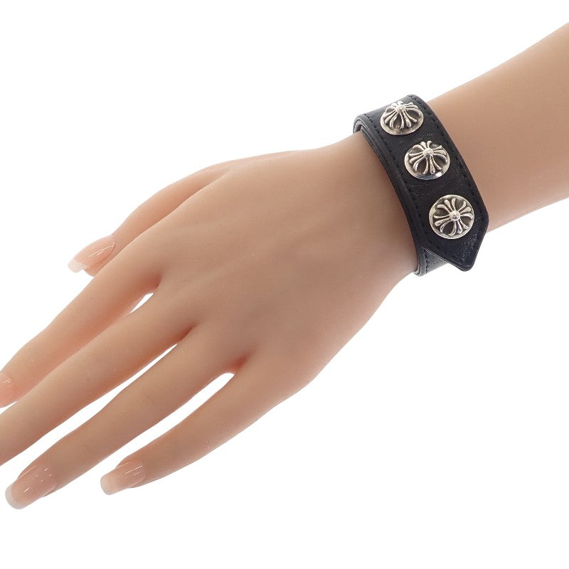 クロムハーツ CHROME HEARTS クロスボールレザーブレス 2354-304-9300-0900 ブレスレット シルバー925 レザー ブラック メンズ【中古】【ABランク】