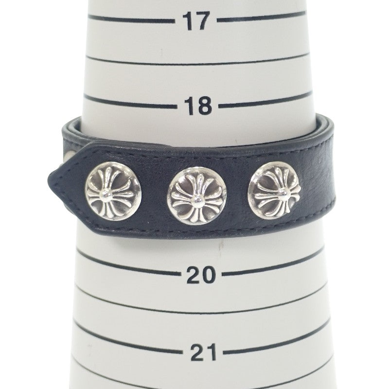 クロムハーツ CHROME HEARTS クロスボールレザーブレス 2354-304-9300-0900 ブレスレット シルバー925 レザー ブラック メンズ【中古】【ABランク】