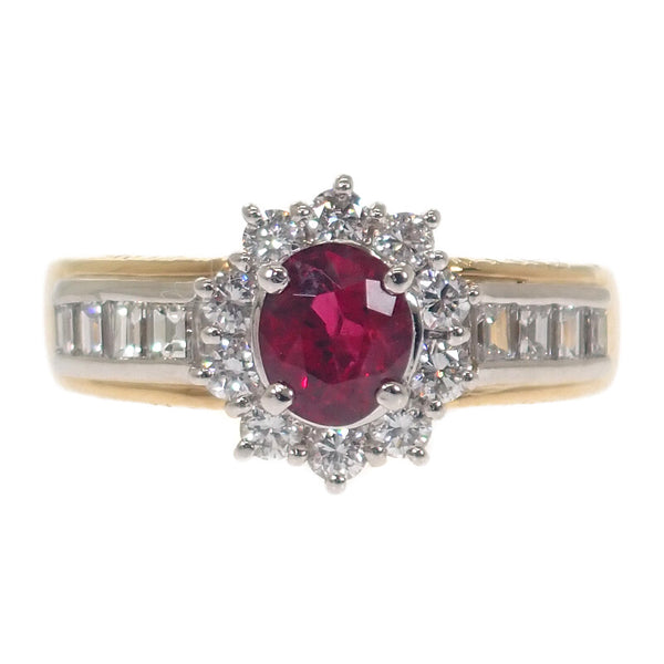 デザインジュエリー 12号 リング K18イエローゴールド Pt900プラチナ ルビー ダイヤモンド レディース【中古】【Aランク】