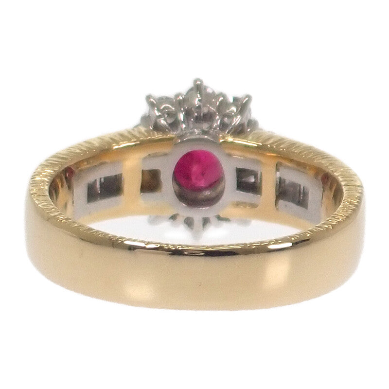 デザインジュエリー 12号 リング K18イエローゴールド Pt900プラチナ ルビー ダイヤモンド レディース【中古】【Aランク】