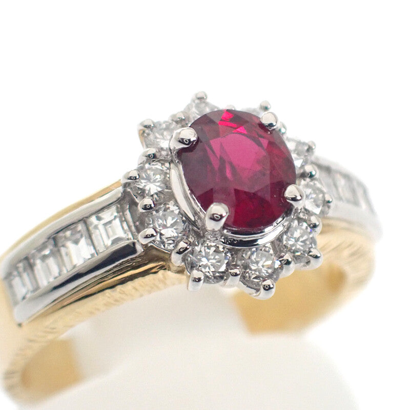 デザインジュエリー 12号 リング K18イエローゴールド Pt900プラチナ ルビー ダイヤモンド レディース【中古】【Aランク】